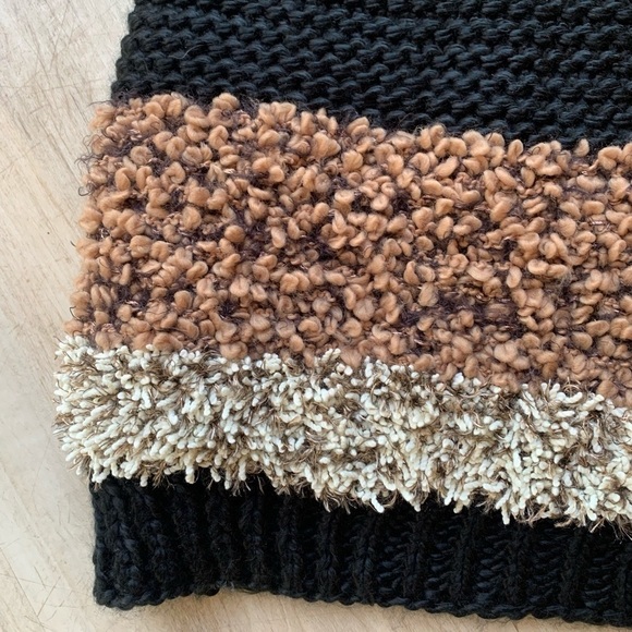 Anthropologie Sleeping On Snow Black Brown And Cream Fuzzy Infinity Scarf - Picture 3 of 7